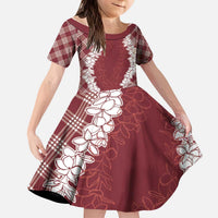 Hawaii Aloha Plumeria Lei Scarlet Palaka Kid Short Sleeve Dress LT7 KID Scarlet - Polynesian Pride