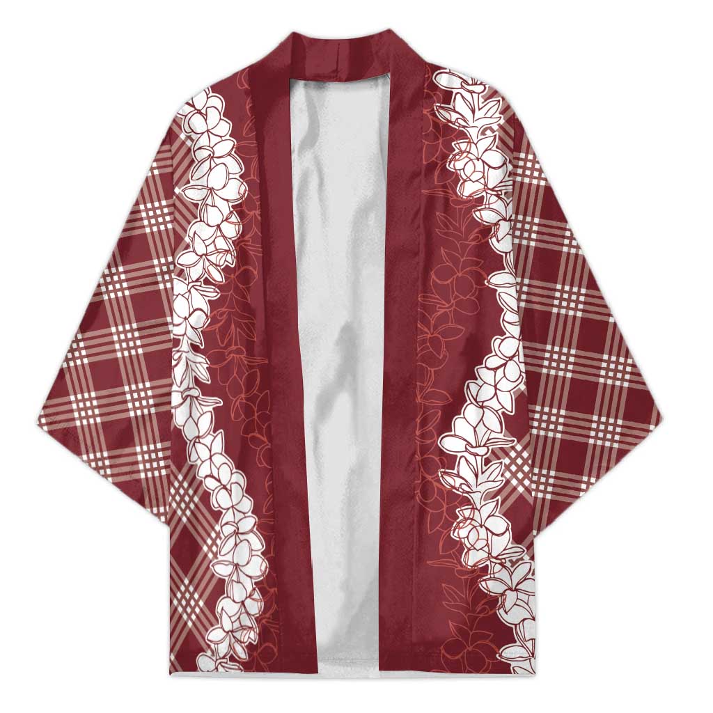 Hawaii Aloha Plumeria Lei Scarlet Palaka Kimono - Polynesian Pride