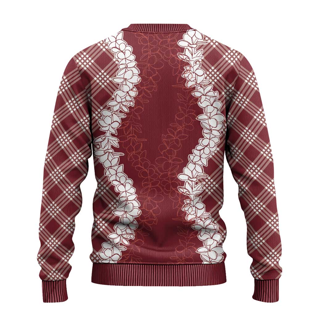 Hawaii Aloha Plumeria Lei Scarlet Palaka Ugly Christmas Sweater - Polynesian Pride