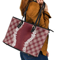 Hawaii Aloha Plumeria Lei Scarlet Palaka Leather Tote Bag - Polynesian Pride