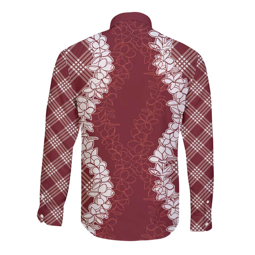 Hawaii Aloha Plumeria Lei Scarlet Palaka Long Sleeve Button Shirt - Polynesian Pride