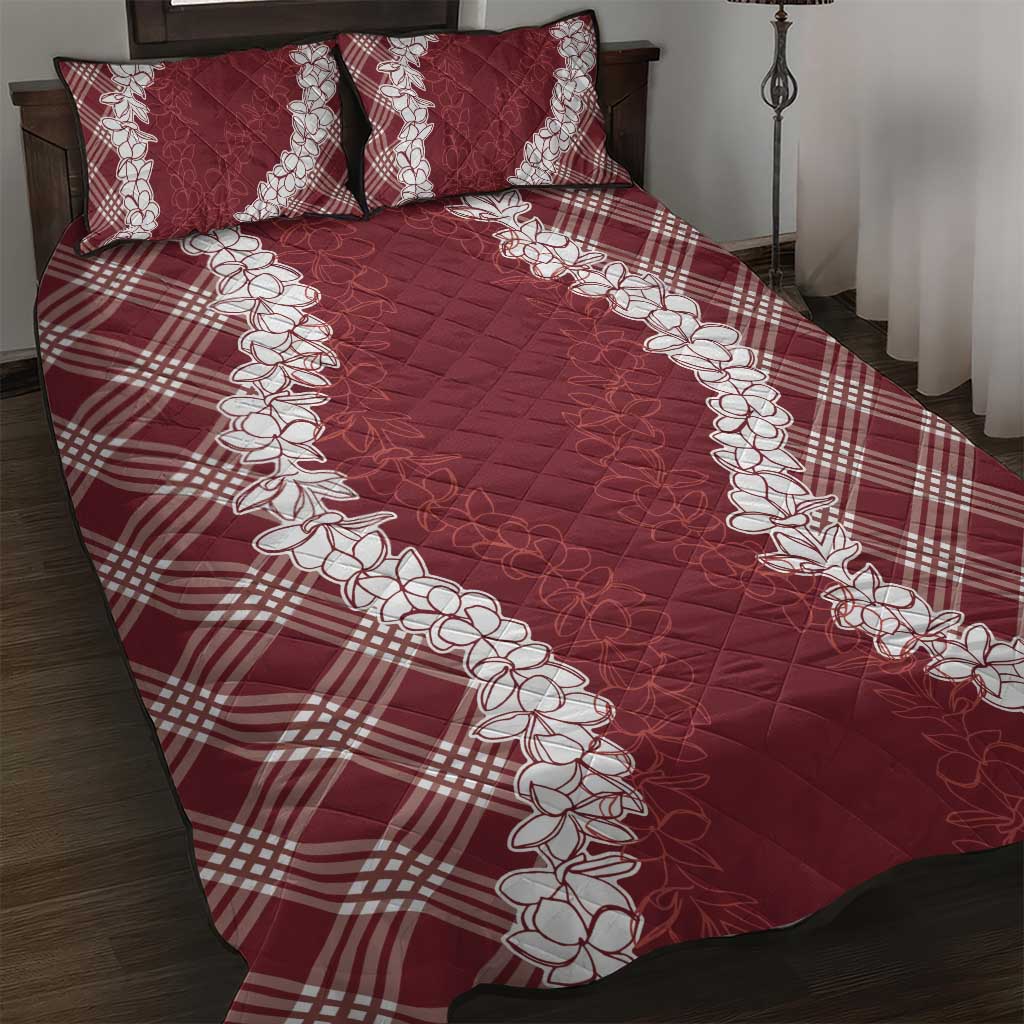 Hawaii Aloha Plumeria Lei Scarlet Palaka Quilt Bed Set - Polynesian Pride