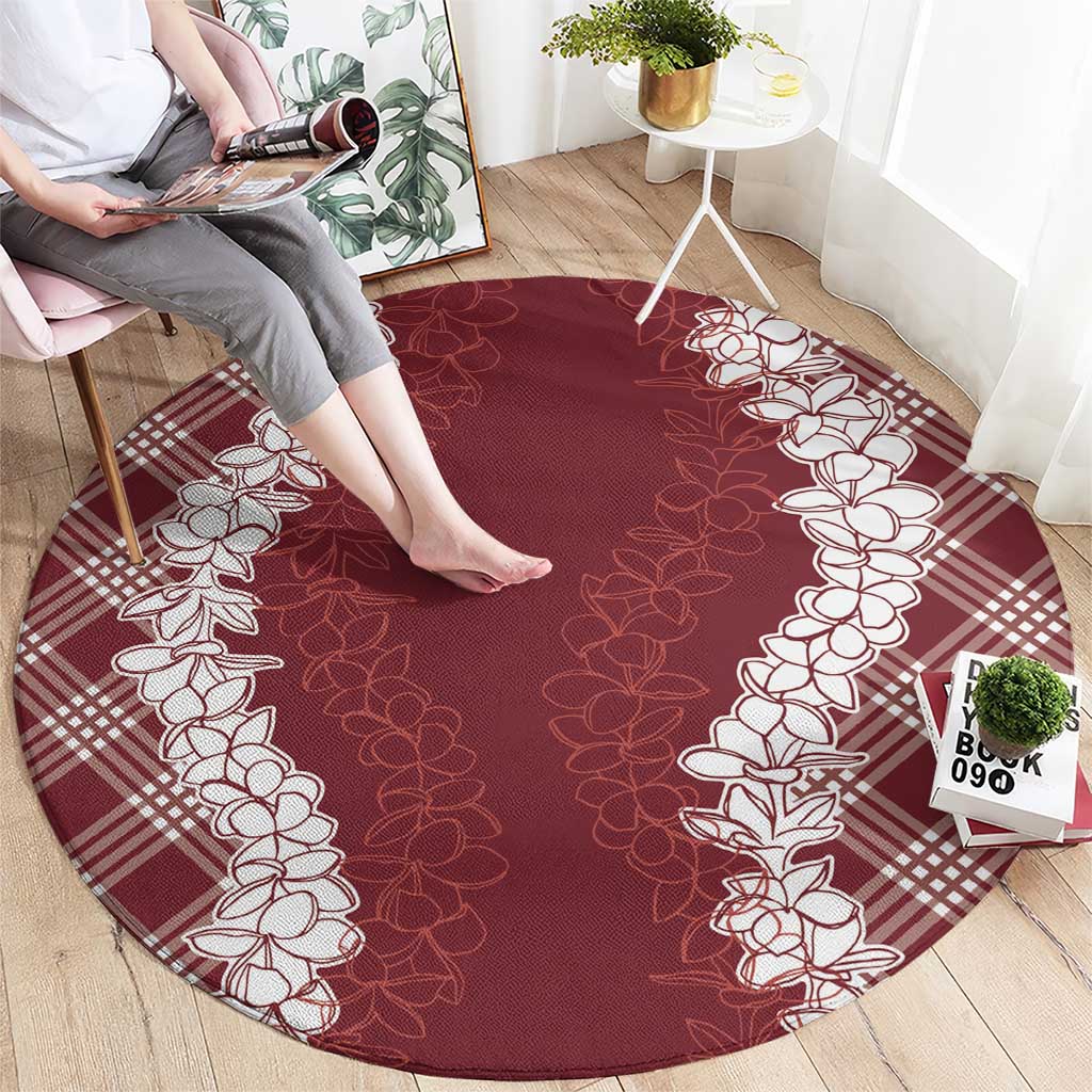 Hawaii Aloha Plumeria Lei Scarlet Palaka Round Carpet - Polynesian Pride