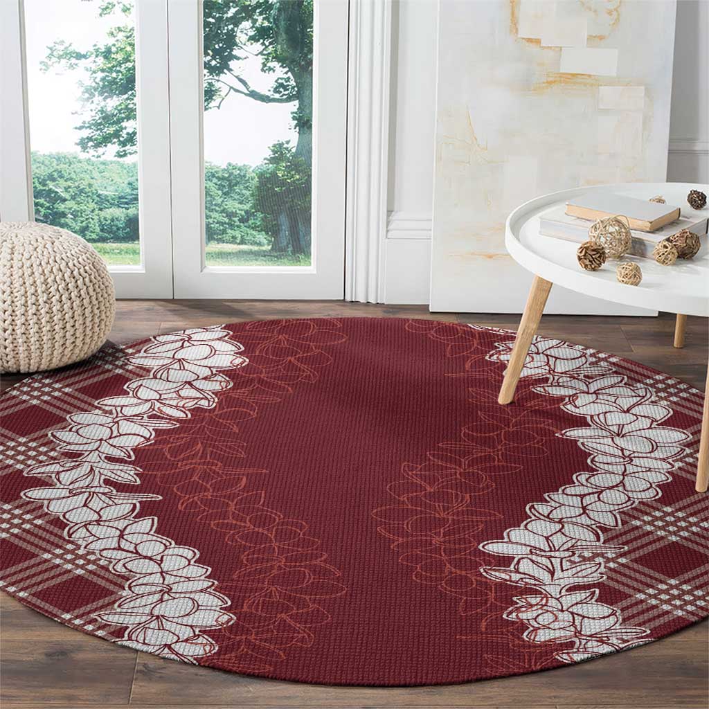 Hawaii Aloha Plumeria Lei Scarlet Palaka Round Carpet - Polynesian Pride