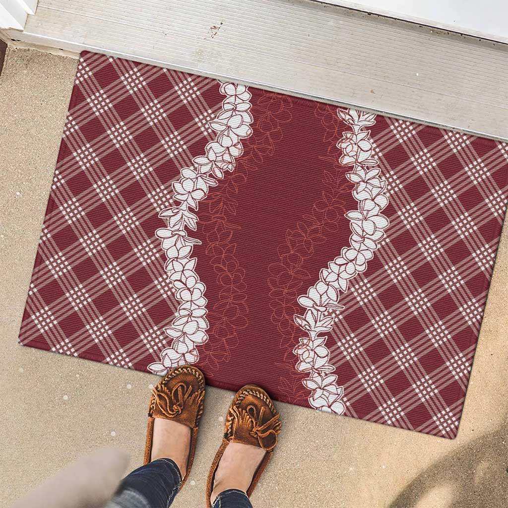Hawaii Aloha Plumeria Lei Scarlet Palaka Rubber Doormat - Polynesian Pride
