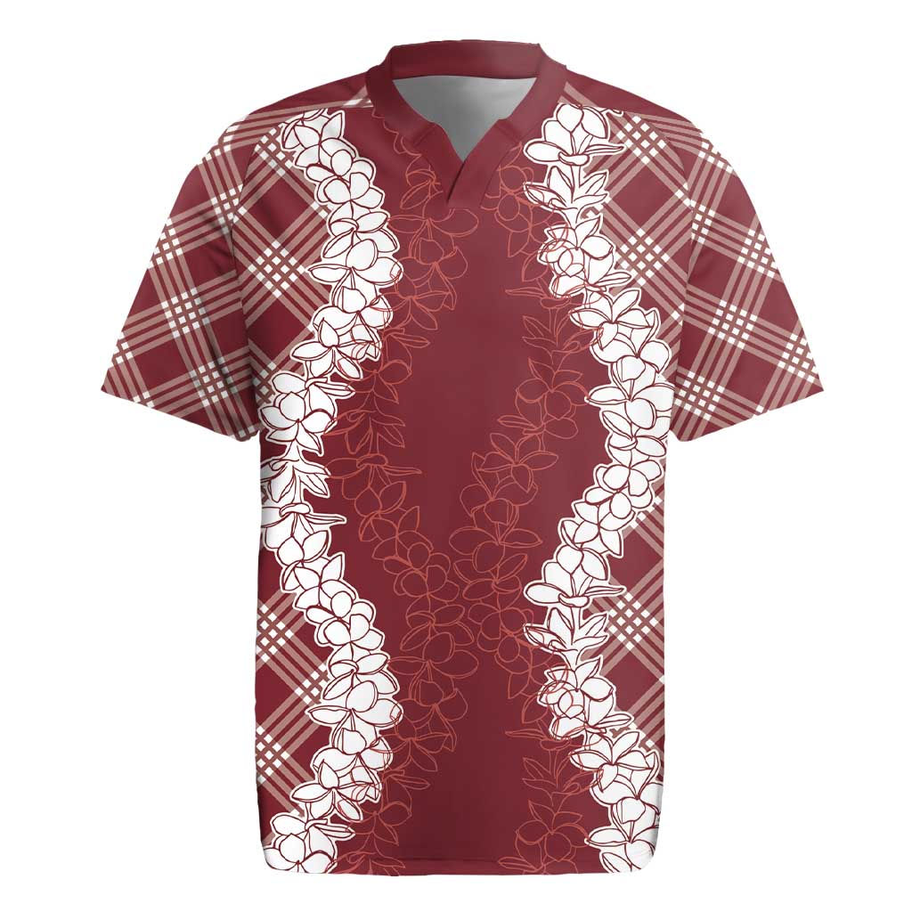 Hawaii Aloha Plumeria Lei Scarlet Palaka Rugby Jersey - Polynesian Pride