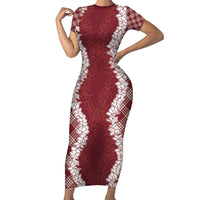 Hawaii Aloha Plumeria Lei Scarlet Palaka Short Sleeve Bodycon Dress LT7 Long Dress Scarlet - Polynesian Pride