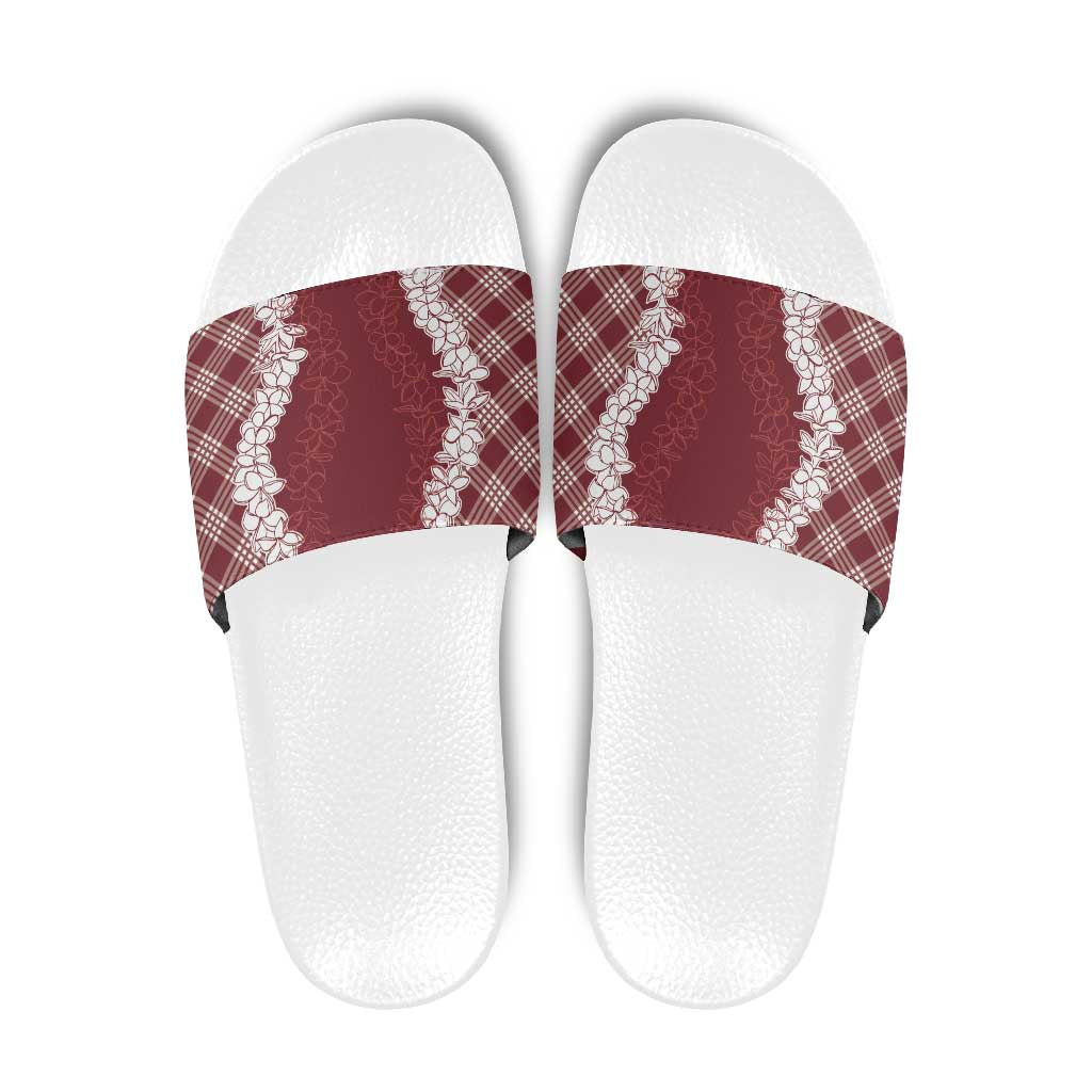 Hawaii Aloha Plumeria Lei Scarlet Palaka Slide Sandals - Polynesian Pride