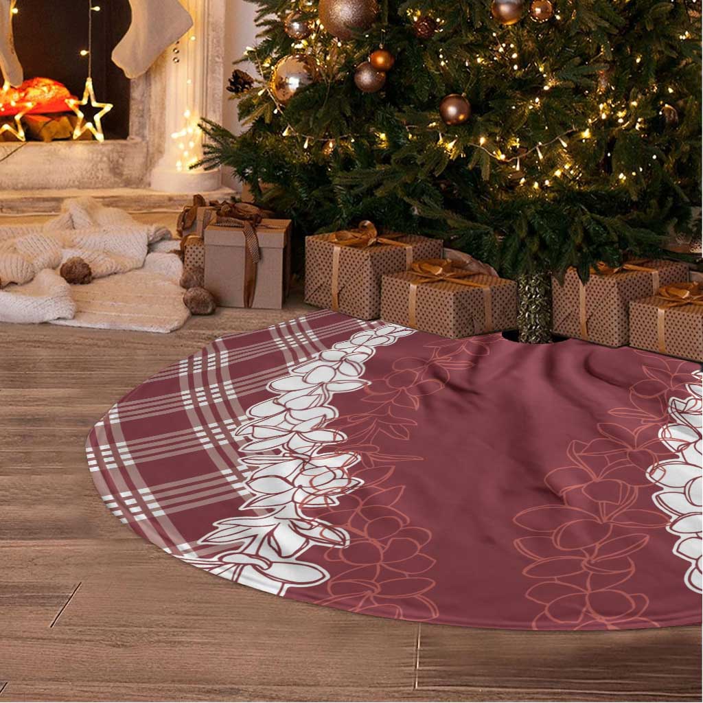 Hawaii Aloha Plumeria Lei Scarlet Palaka Tree Skirt - Polynesian Pride