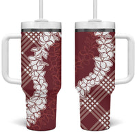 Hawaii Aloha Plumeria Lei Scarlet Palaka Tumbler With Handle - Polynesian Pride