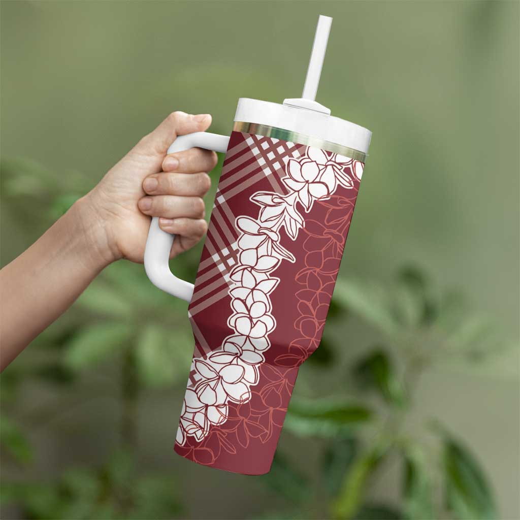 Hawaii Aloha Plumeria Lei Scarlet Palaka Tumbler With Handle - Polynesian Pride