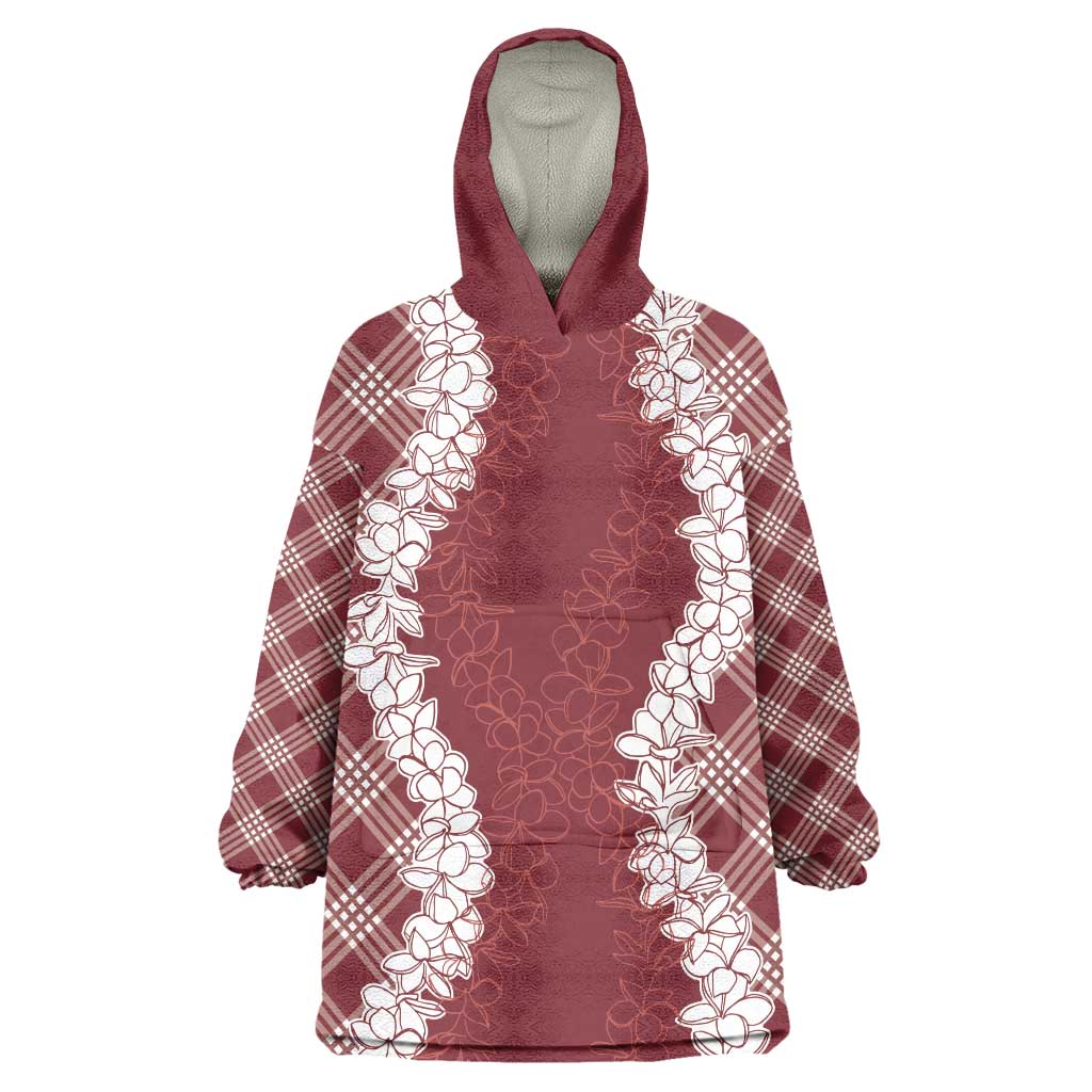 Hawaii Aloha Plumeria Lei Scarlet Palaka Wearable Blanket Hoodie - Polynesian Pride