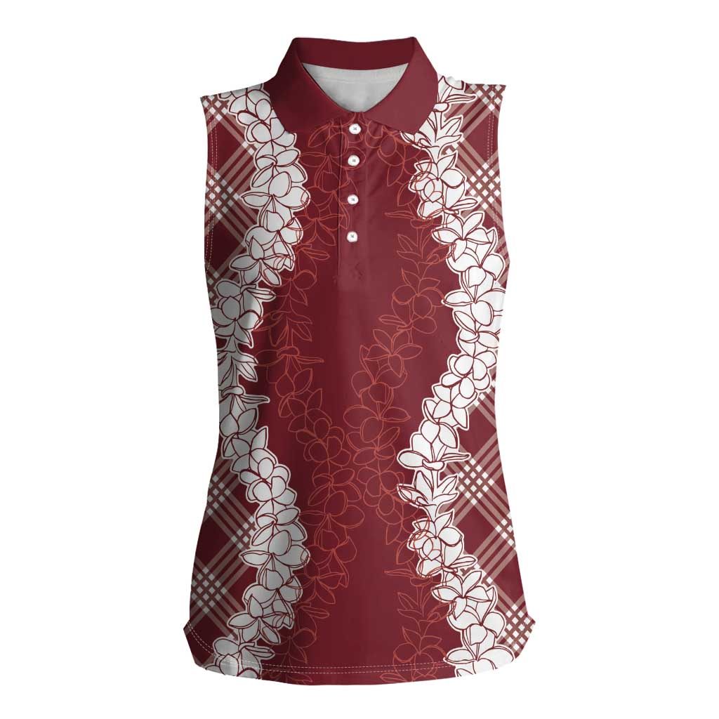 Hawaii Aloha Plumeria Lei Scarlet Palaka Women Sleeveless Polo Shirt - Polynesian Pride