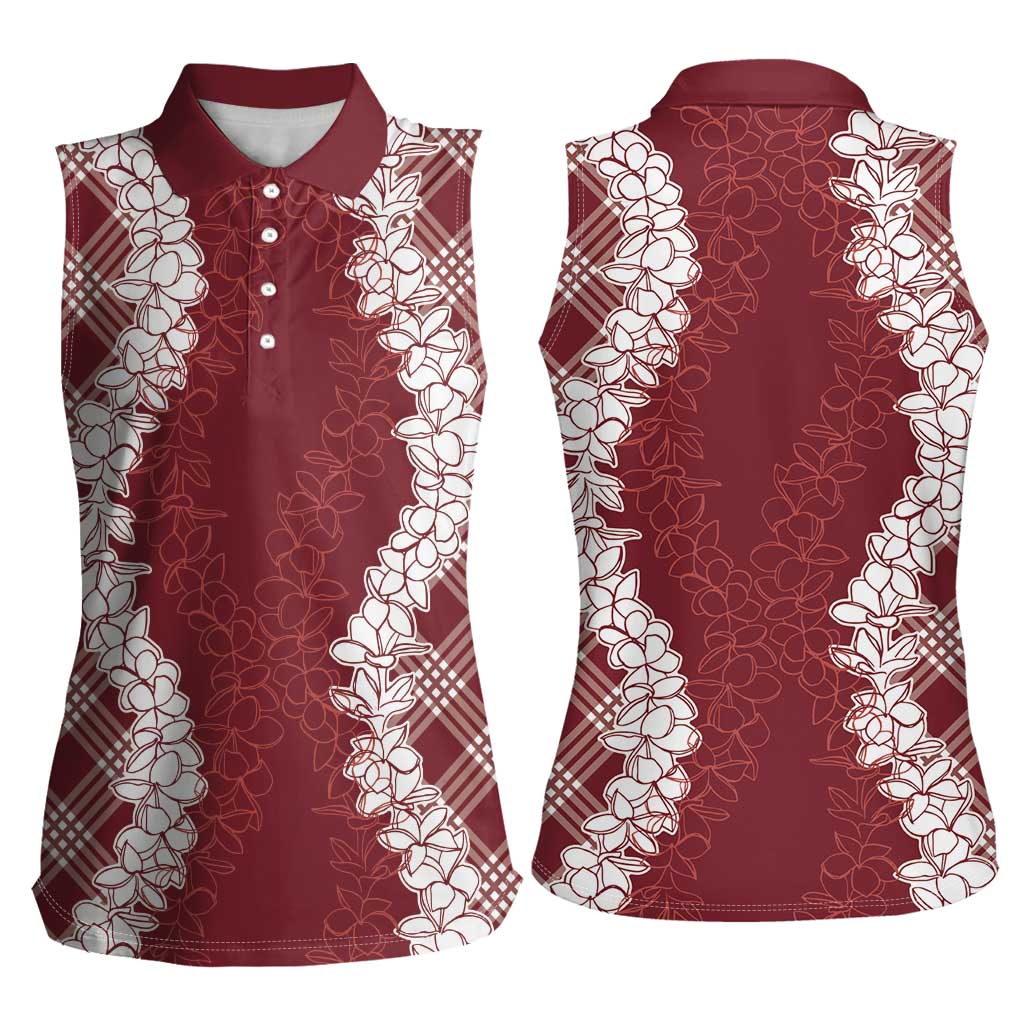 Hawaii Aloha Plumeria Lei Scarlet Palaka Women Sleeveless Polo Shirt - Polynesian Pride