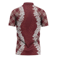 Hawaii Aloha Plumeria Lei Scarlet Palaka Zipper Polo Shirt - Polynesian Pride