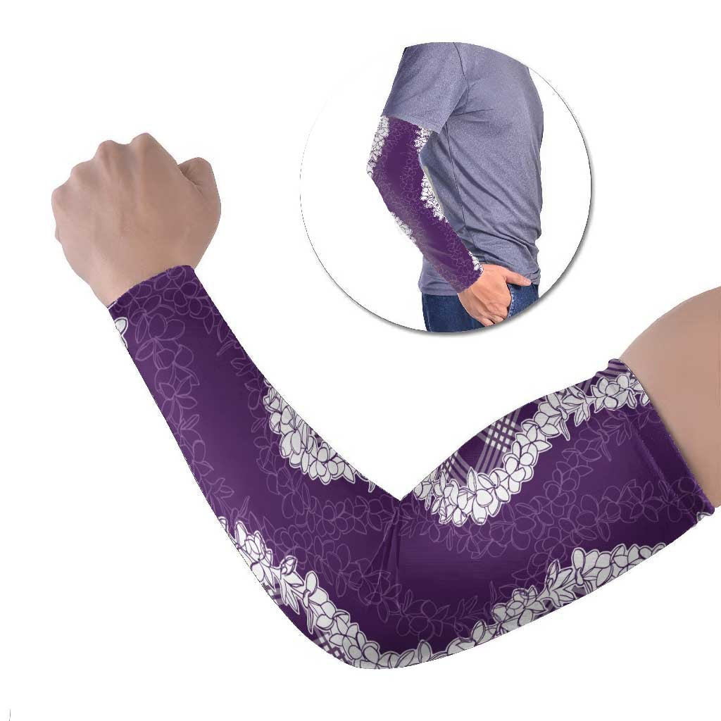 Hawaii Aloha Plumeria Lei Violet Palaka Arm Sleeves - Polynesian Pride
