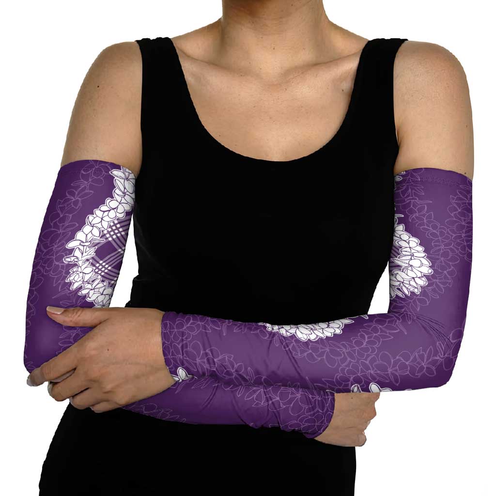 Hawaii Aloha Plumeria Lei Violet Palaka Arm Sleeves - Polynesian Pride