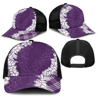 Hawaii Aloha Plumeria Lei Violet Palaka Baseball Net Cap - Polynesian Pride