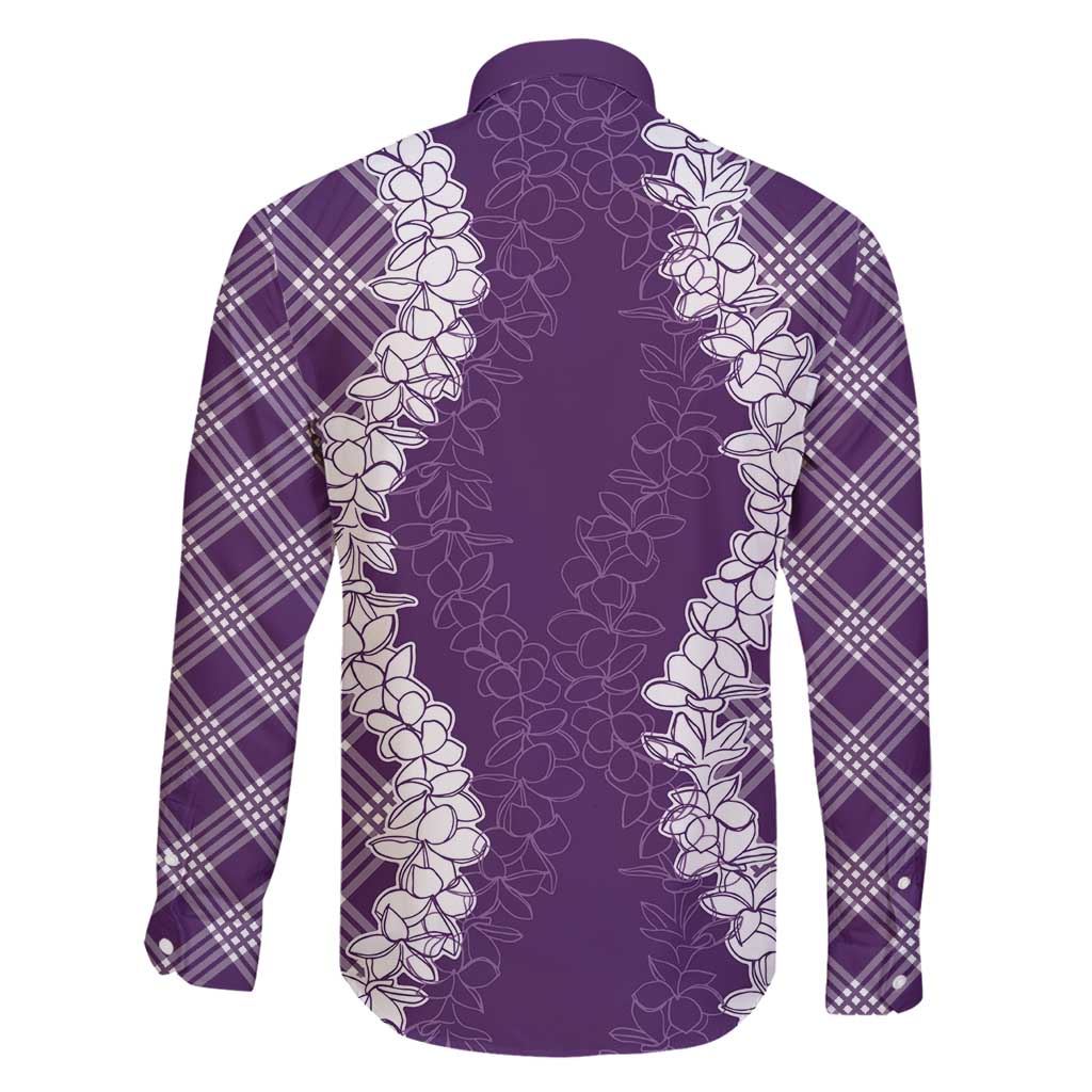 Hawaii Aloha Plumeria Lei Violet Palaka Family Matching Long Sleeve Bodycon Dress and Hawaiian Shirt - Polynesian Pride