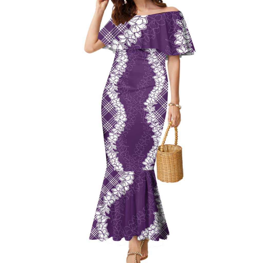 Hawaii Aloha Plumeria Lei Violet Palaka Family Matching Mermaid Dress and Hawaiian Shirt - Polynesian Pride