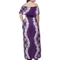 Hawaii Aloha Plumeria Lei Violet Palaka Family Matching Off Shoulder Maxi Dress and Hawaiian Shirt - Polynesian Pride