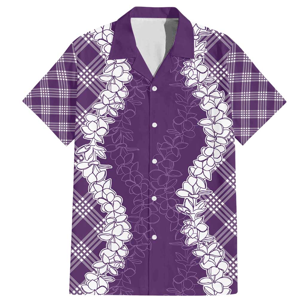 Hawaii Aloha Plumeria Lei Violet Palaka Family Matching Puletasi and Hawaiian Shirt - Polynesian Pride