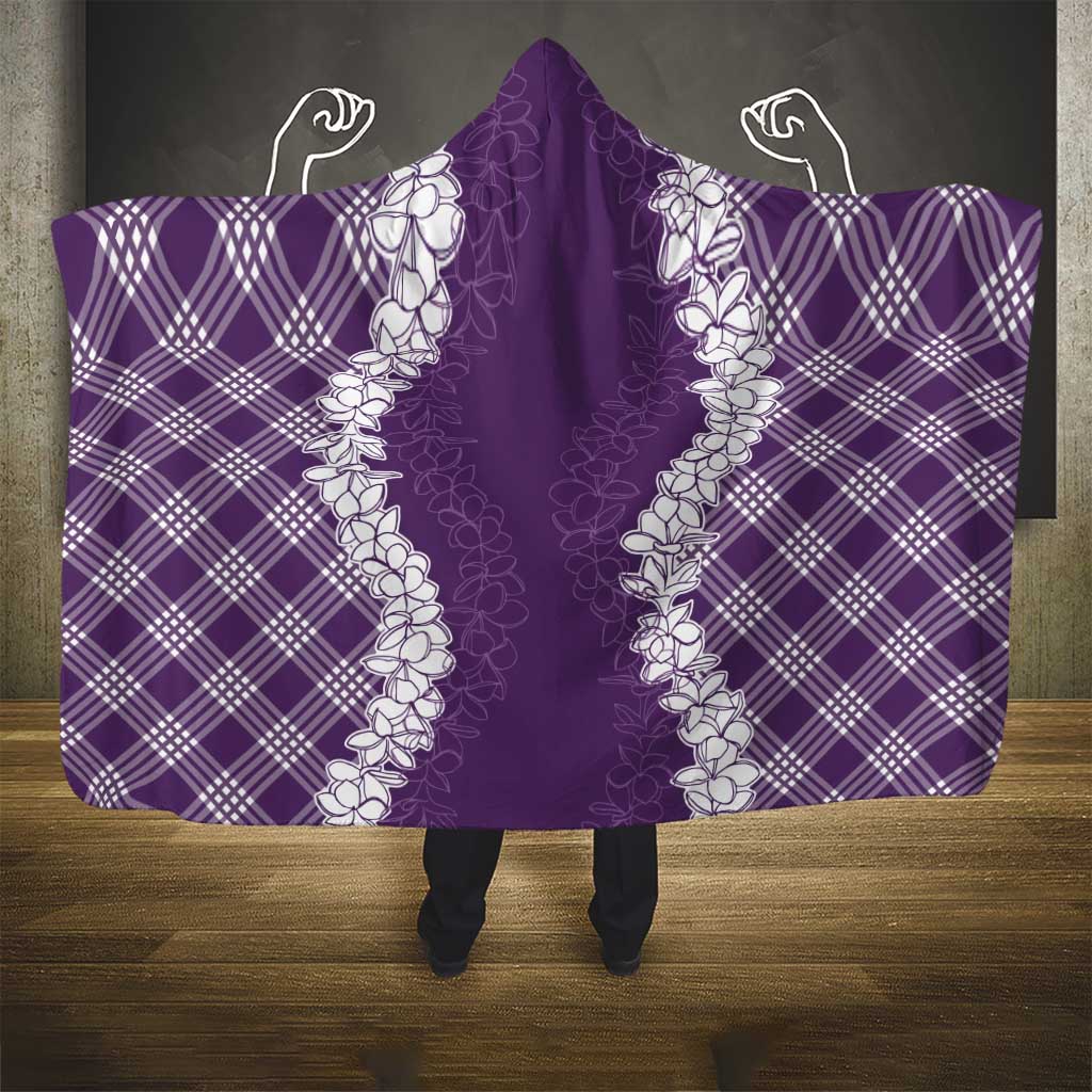 Hawaii Aloha Plumeria Lei Violet Palaka Hooded Blanket - Polynesian Pride