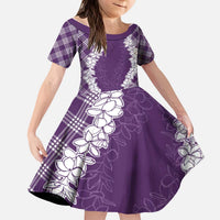 Hawaii Aloha Plumeria Lei Violet Palaka Kid Short Sleeve Dress - Polynesian Pride