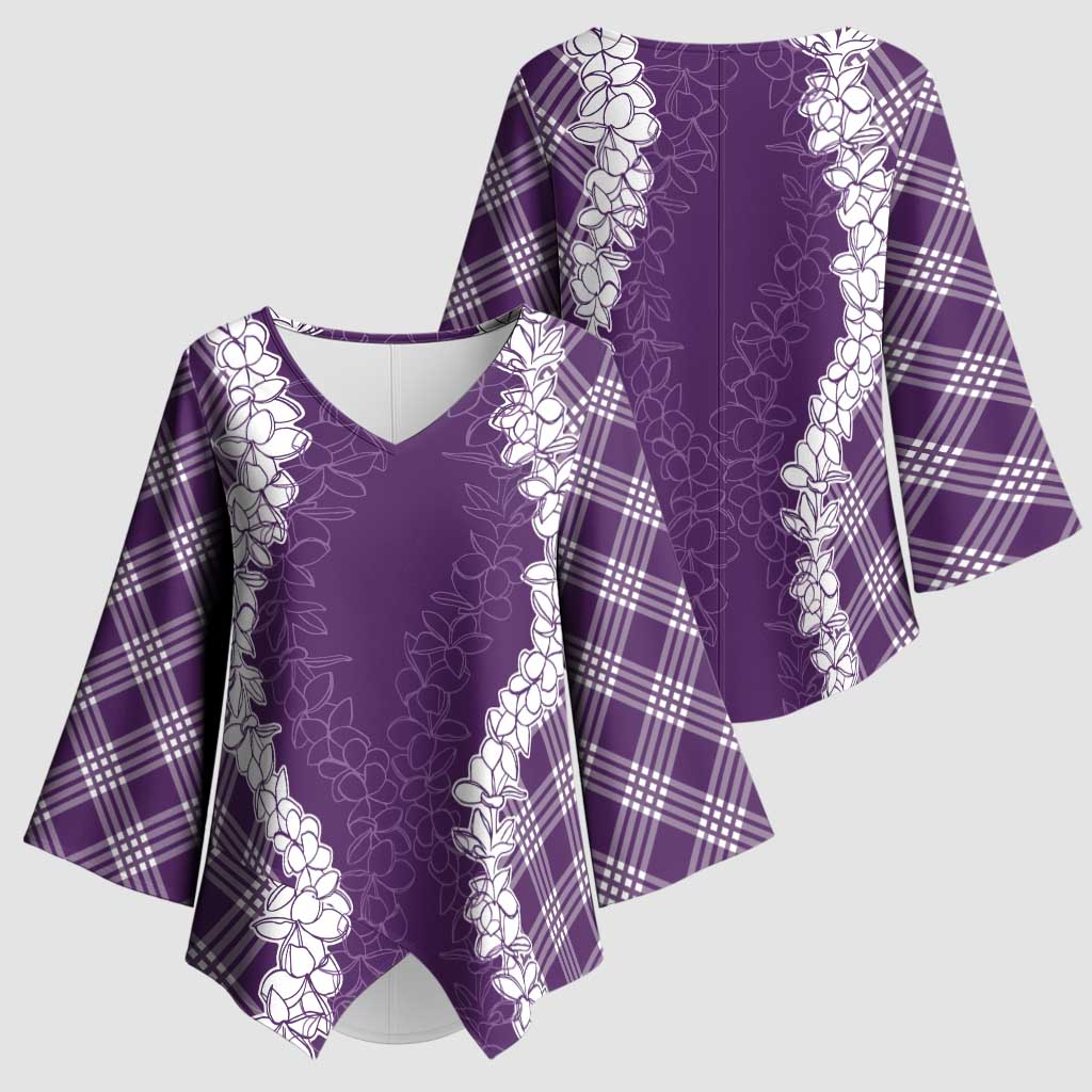 Hawaii Aloha Plumeria Lei Violet Palaka Kimono Sleeve Blouse - Polynesian Pride