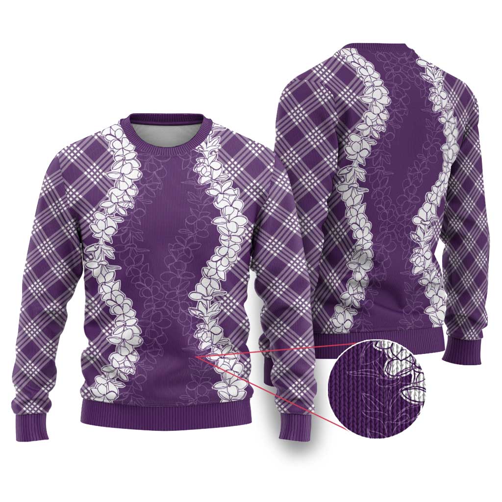 Hawaii Aloha Plumeria Lei Violet Palaka Ugly Christmas Sweater - Polynesian Pride