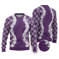 Hawaii Aloha Plumeria Lei Violet Palaka Ugly Christmas Sweater - Polynesian Pride