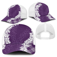 Hawaii Aloha Plumeria Lei Violet Palaka Mesh Trucker Cap - Polynesian Pride