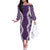 Hawaii Aloha Plumeria Lei Violet Palaka Off The Shoulder Long Sleeve Dress - Polynesian Pride