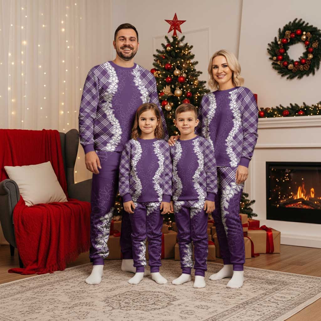 Hawaii Aloha Plumeria Lei Violet Palaka Christmas Pajama Set - Polynesian Pride