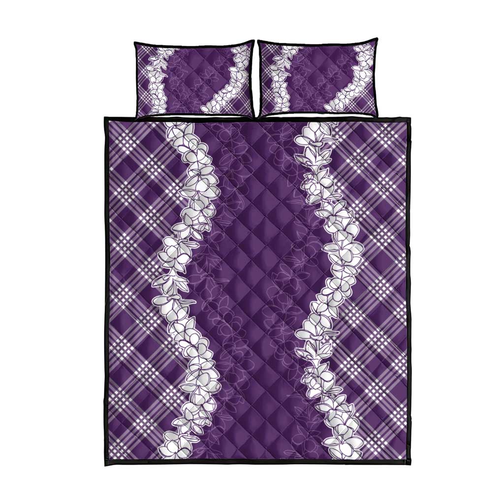 Hawaii Aloha Plumeria Lei Violet Palaka Quilt Bed Set - Polynesian Pride