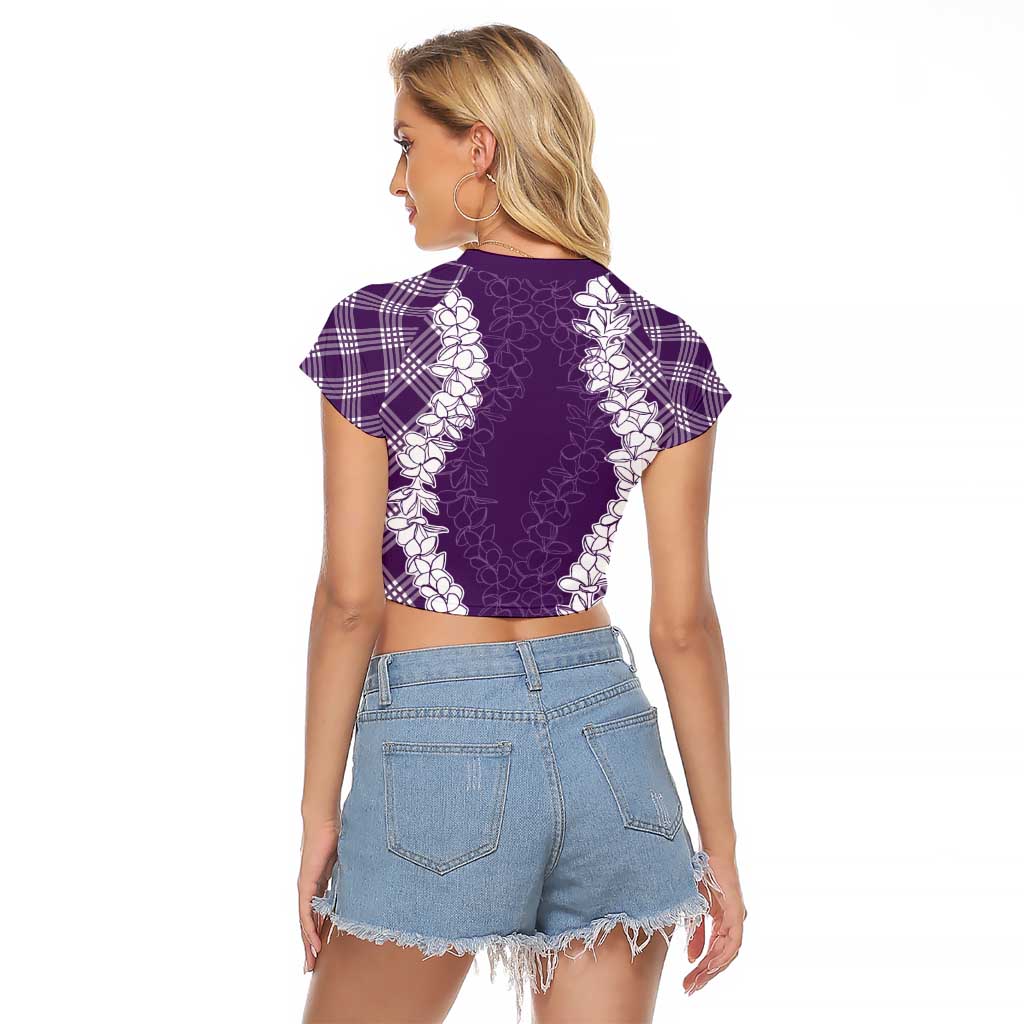 Hawaii Aloha Plumeria Lei Violet Palaka Raglan Cropped T Shirt - Polynesian Pride