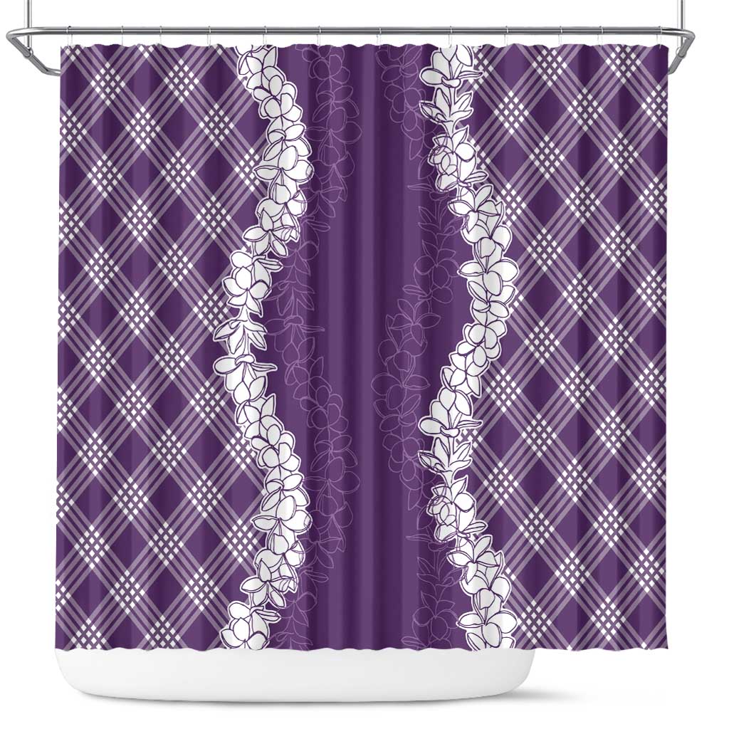 Hawaii Aloha Plumeria Lei Violet Palaka Shower Curtain - Polynesian Pride
