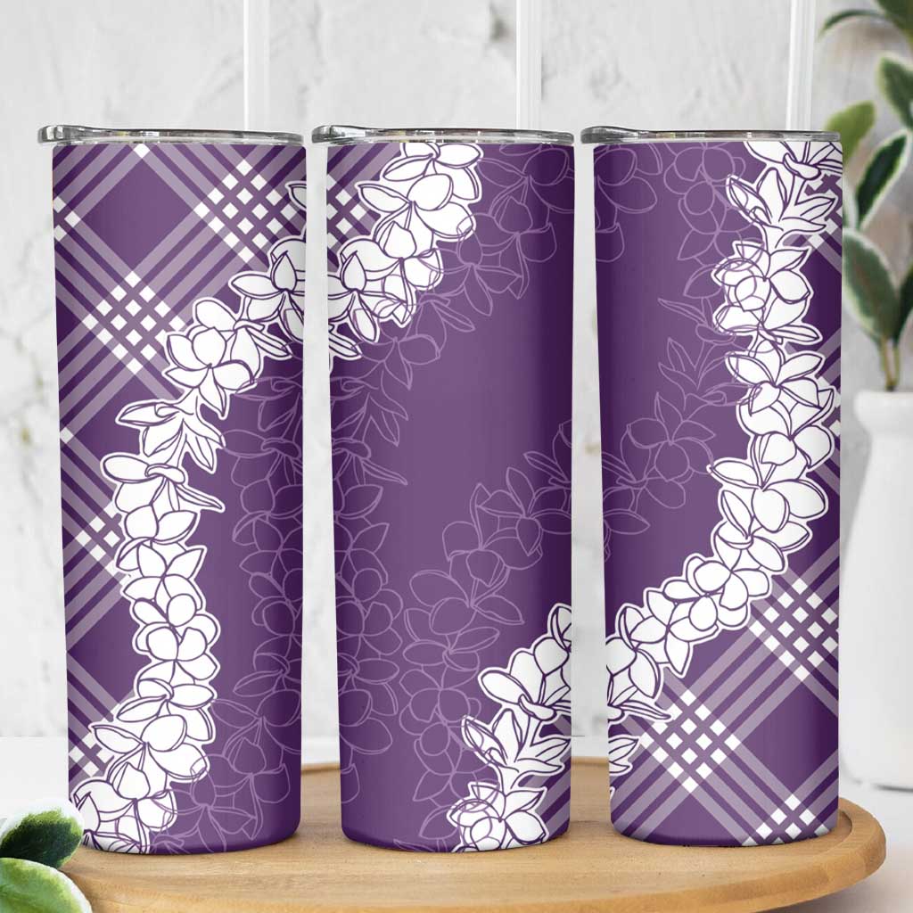 Hawaii Aloha Plumeria Lei Violet Palaka Skinny Tumbler - Polynesian Pride