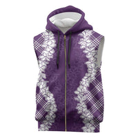 Hawaii Aloha Plumeria Lei Violet Palaka Sleeveless Zip Hoodie - Polynesian Pride