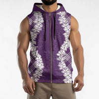 Hawaii Aloha Plumeria Lei Violet Palaka Sleeveless Zip Hoodie - Polynesian Pride