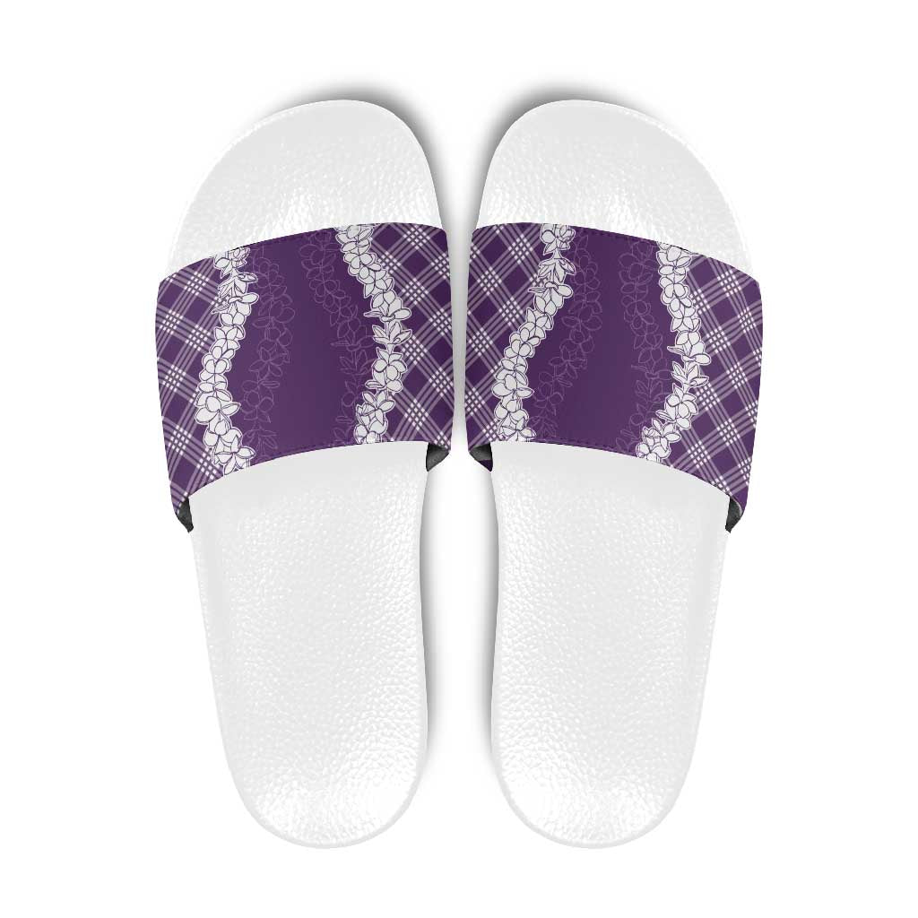 Hawaii Aloha Plumeria Lei Violet Palaka Slide Sandals - Polynesian Pride