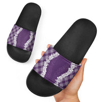 Hawaii Aloha Plumeria Lei Violet Palaka Slide Sandals - Polynesian Pride