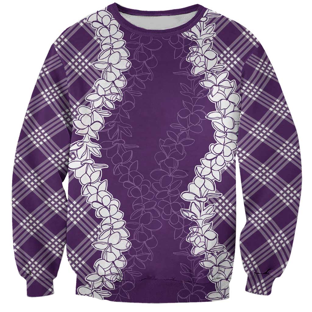Hawaii Aloha Plumeria Lei Violet Palaka Sweatshirt - Polynesian Pride
