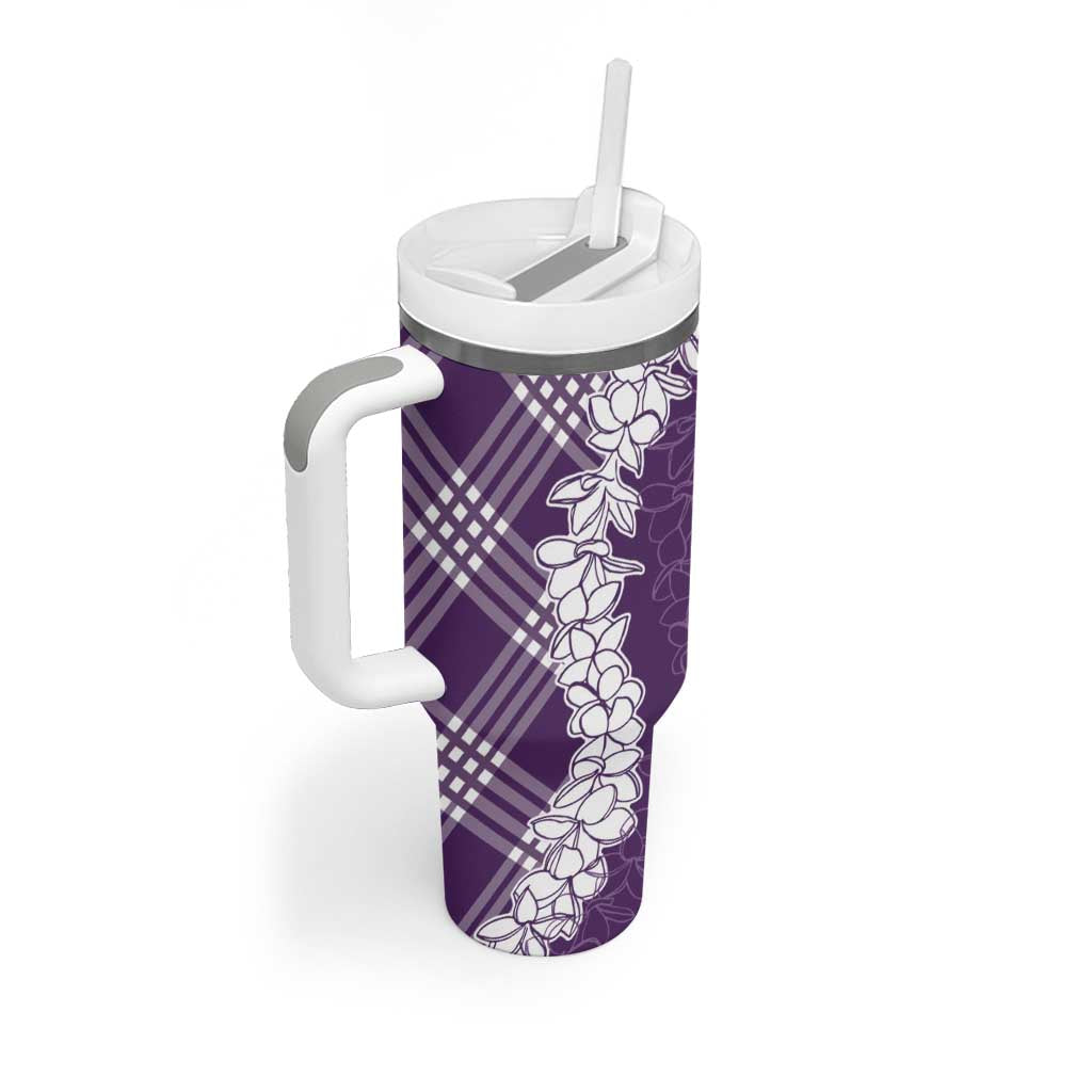 Hawaii Aloha Plumeria Lei Violet Palaka Tumbler With Handle - Polynesian Pride