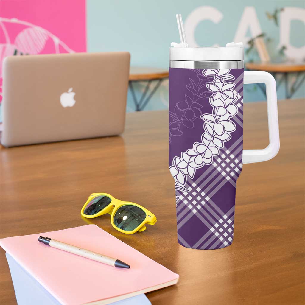 Hawaii Aloha Plumeria Lei Violet Palaka Tumbler With Handle - Polynesian Pride