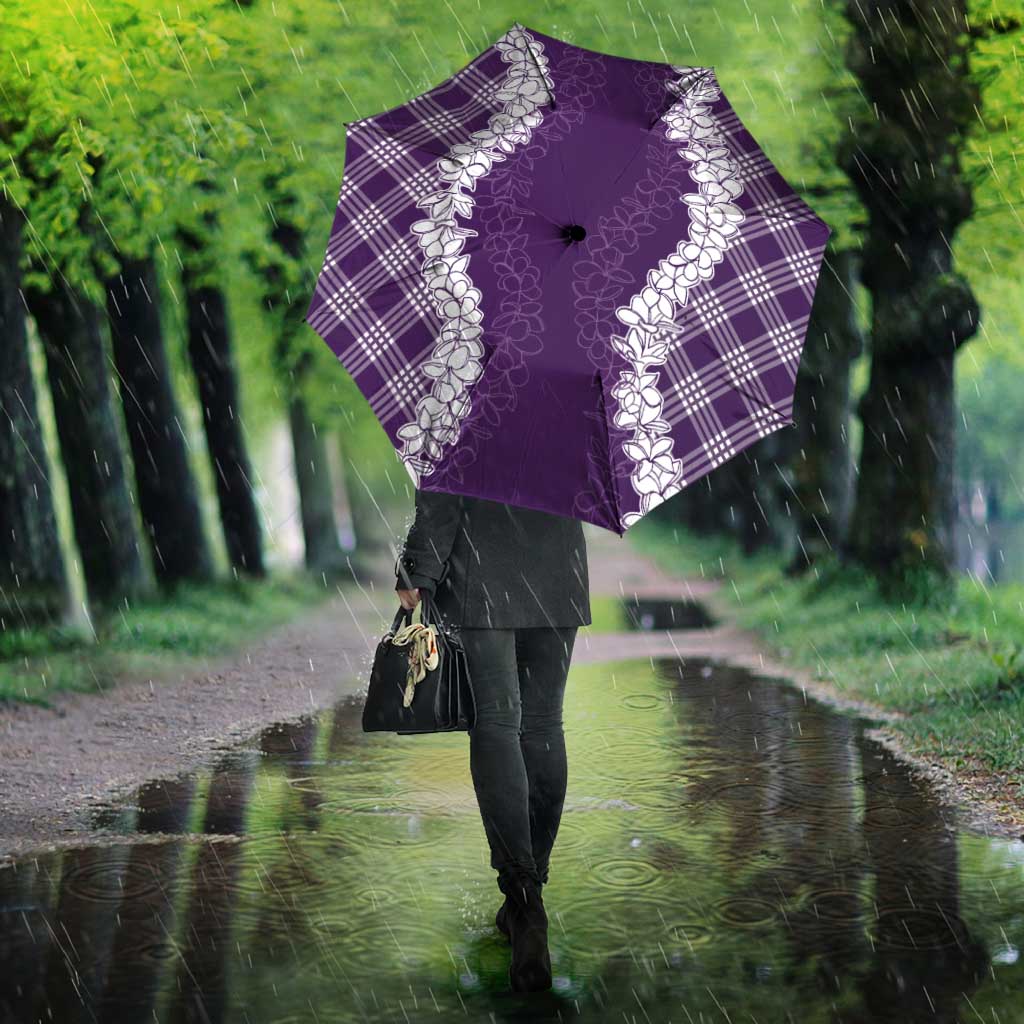 Hawaii Aloha Plumeria Lei Violet Palaka Umbrella - Polynesian Pride