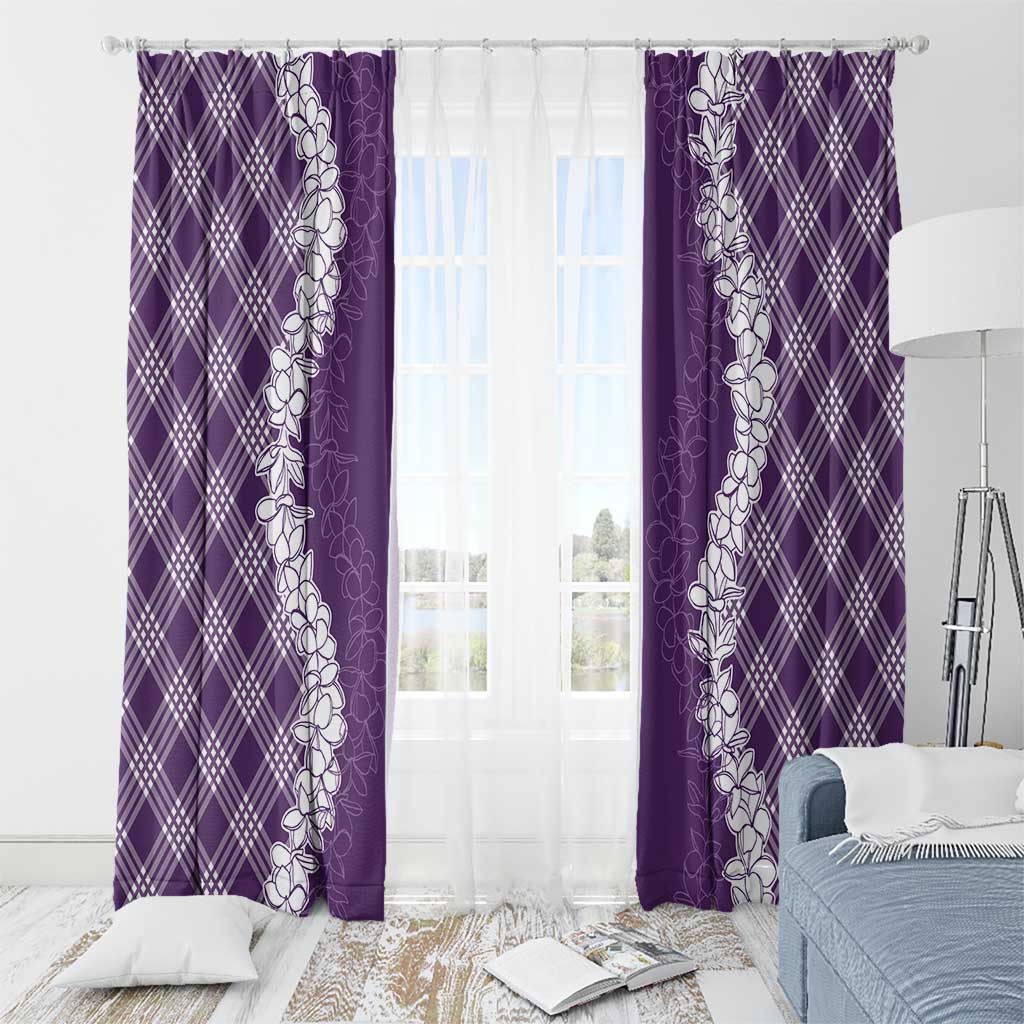 Hawaii Aloha Plumeria Lei Violet Palaka Window Curtain - Polynesian Pride