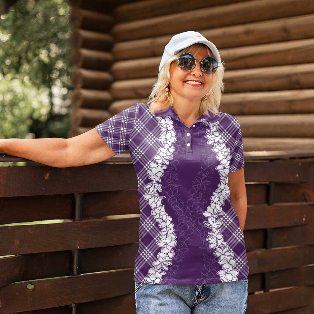 Hawaii Aloha Plumeria Lei Violet Palaka Women Polo Shirt - Polynesian Pride