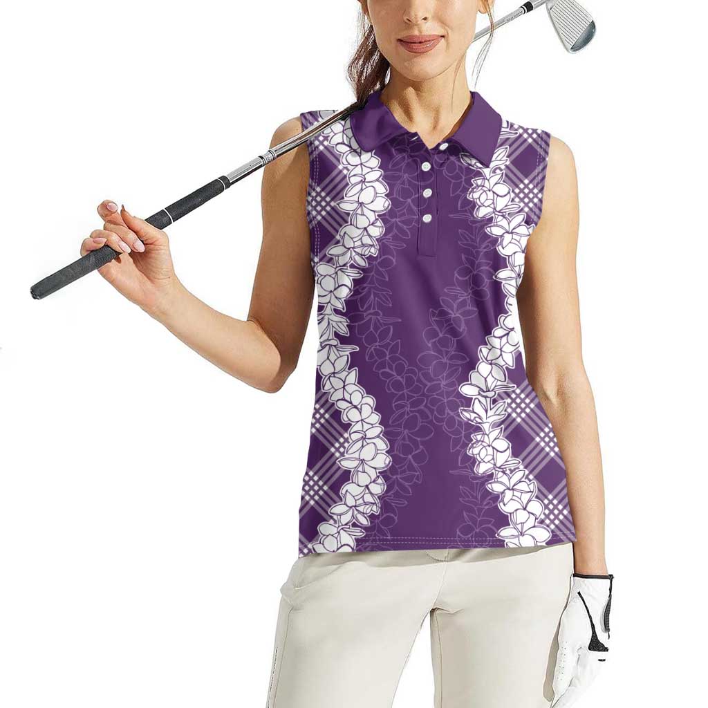 Hawaii Aloha Plumeria Lei Violet Palaka Women Sleeveless Polo Shirt - Polynesian Pride