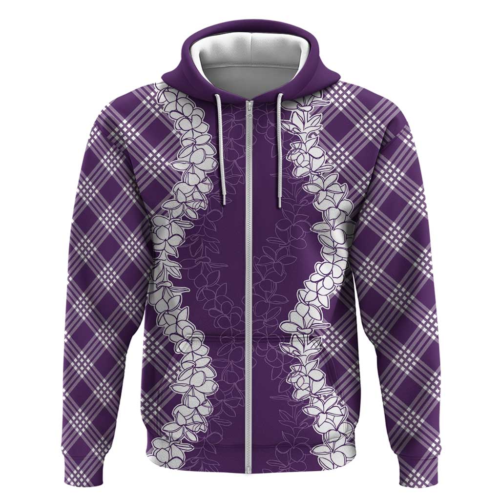 Hawaii Aloha Plumeria Lei Violet Palaka Zip Hoodie - Polynesian Pride